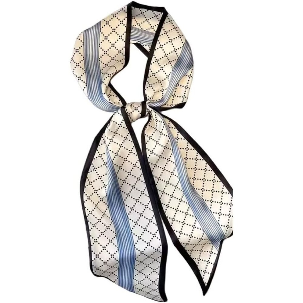Women Blue Stripe Purse Handbags Satin Scarf Lightweight Fashion Silk Neck Tie